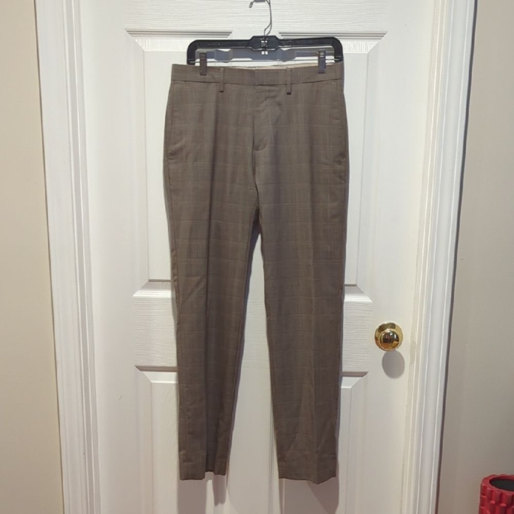 Banana Republic Men's 30 X 30 Tailored Slim Fit Tan Plaid Dress Pants Wool Blend